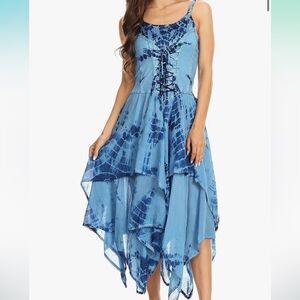 Sakkas Annabella Corset Bodice Handkerchief Hem Tie Dye Dress OS